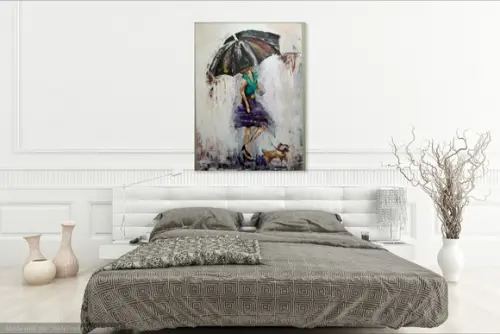Quadro Pintura Tela Moderno Mulher com Cão Rain Black Friday