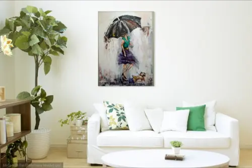 Quadro Pintura Tela Moderno Mulher com Cão Rain Black Friday