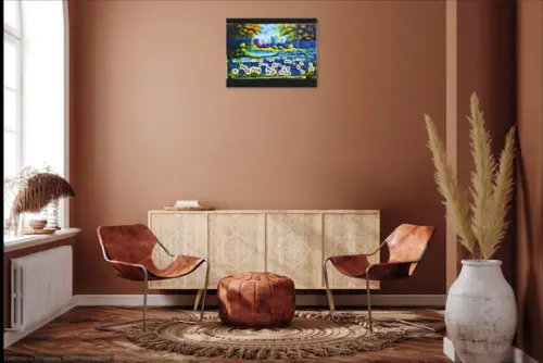 Quadro Pintura Tela Paisagem Campo Florido Presente de Natal