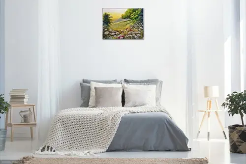 Quadro Pintura Tela Paisagem Amanhecer no Campo Black Friday