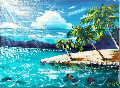 Quadro Pintura Tela Paisagem Marina Praia dos Coqueiros