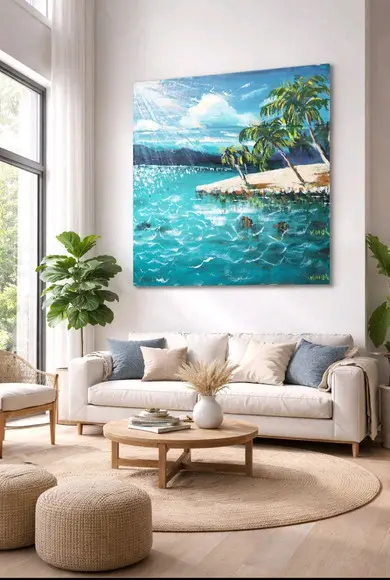 Quadro Pintura Tela Paisagem Marina Praia dos Coqueiros