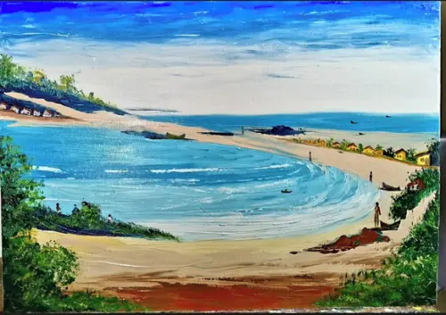 Quadro Pintura Tela Paisagem Marina Praia Vila de Pescadores