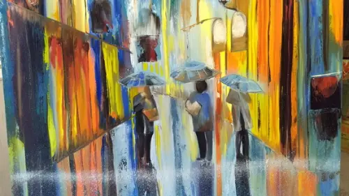 Quadro Pintura Tela Paisagem Urbana Abstrato Moderno Neblina