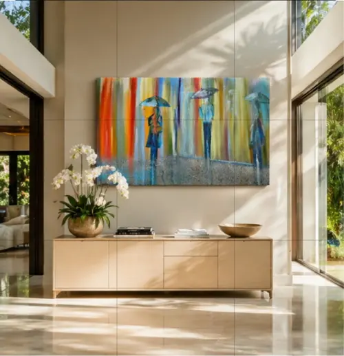Quadro Pintura Tela Paisagem Urbana Abstrato Moderno Neblina