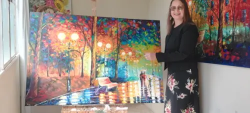 Quadro Pintura Tela Paisagem Urbana Família Passeio Parque