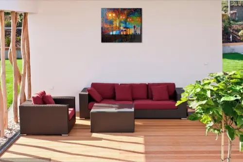 Quadro Pintura Tela Paisagem Urbana Família Passeio Parque