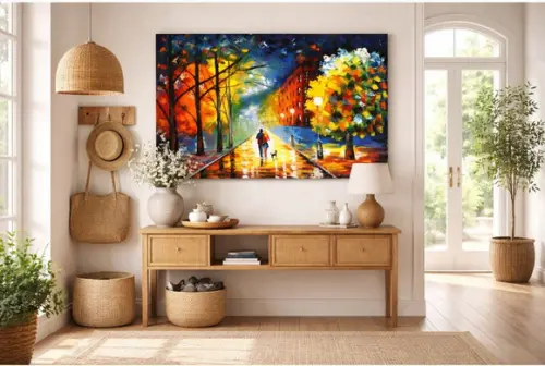 Quadro Pintura Tela Urbana Parque Casal Cão Dog Black Friday