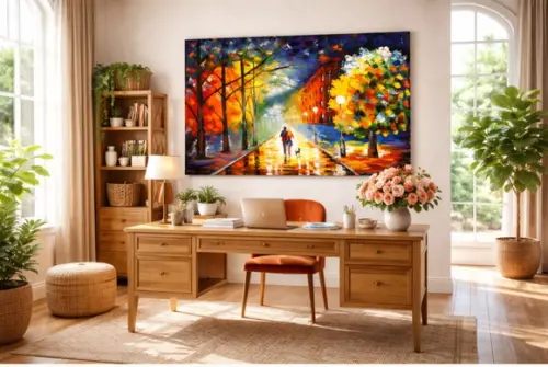 Quadro Pintura Tela Urbana Parque Casal Cão Dog Black Friday