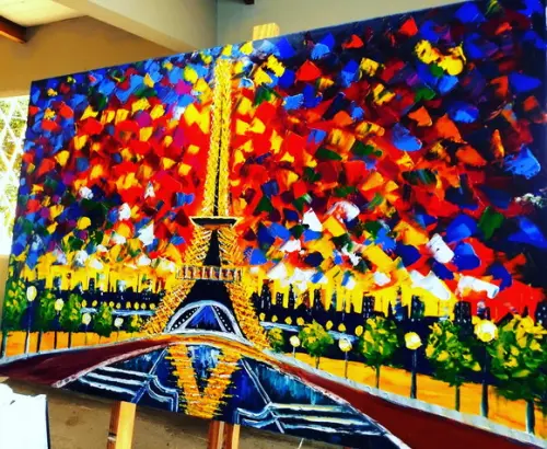 Quadro Pintura Urbana Abstrato Torre Eiffel Black Friday