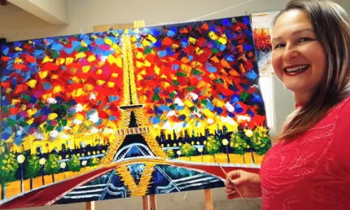 Quadro Pintura Urbana Abstrato Torre Eiffel Black Friday
