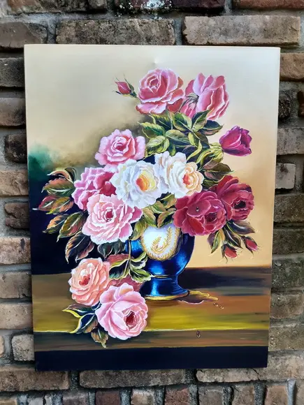 Quadro Rosas Pintura em Tela Black Friday