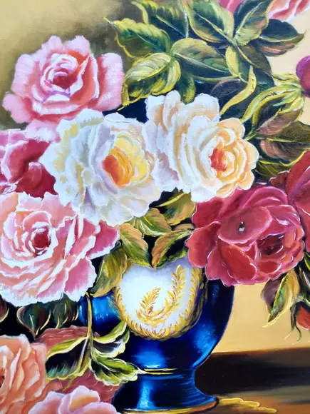 Quadro Rosas Pintura em Tela Black Friday