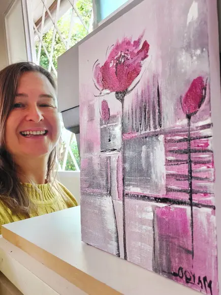 Quadro Sala Floral Moderno Papoula Rosa Presente de Natal