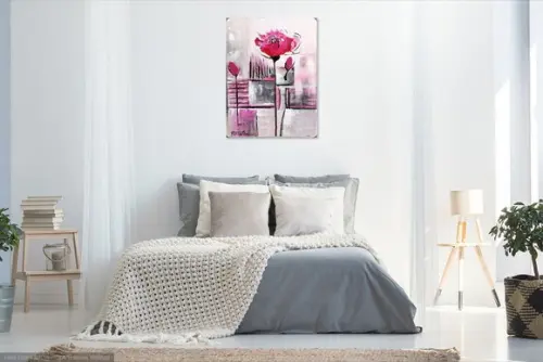 Quadro Sala Floral Moderno Papoula Rosa Presente de Natal