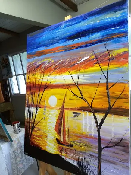 Quadro Sala Paisagem Por do Sol no Mar Presente de Natal