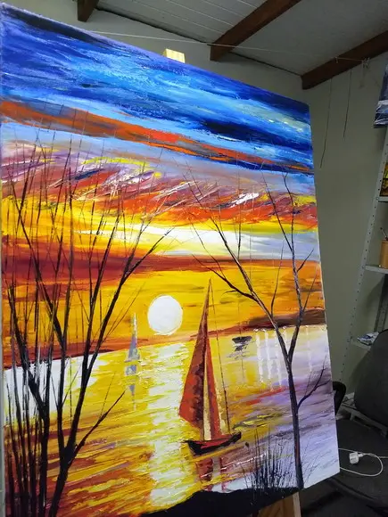 Quadro Sala Paisagem Por do Sol no Mar Presente de Natal