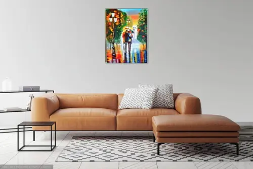 Quadro Sala Paisagem Urbana Casal na Chuva Presente de Natal