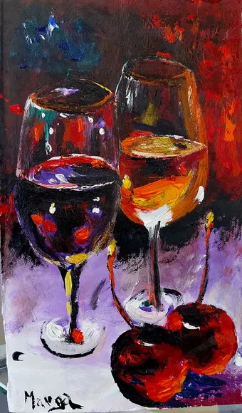 Quadro Taças de Vinho Branco Tinto Cerejas Presente de Natal