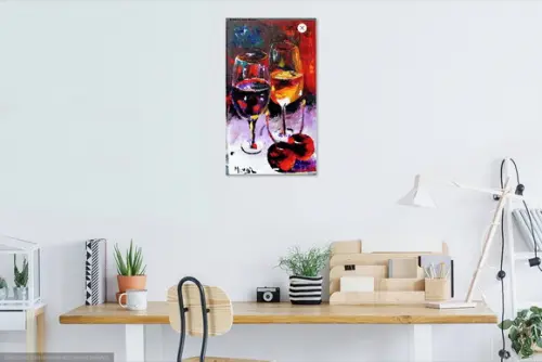 Quadro Taças de Vinho Branco Tinto Cerejas Presente de Natal