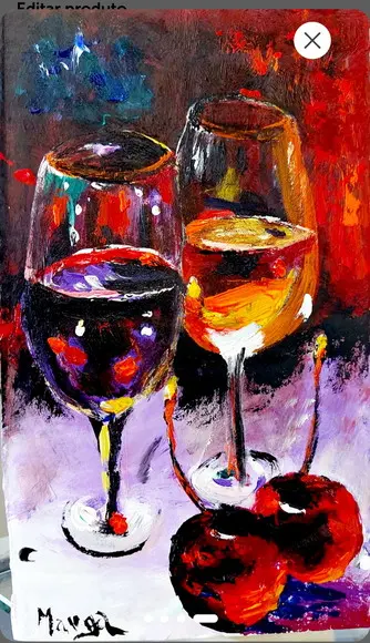 Quadro Taças de Vinho Branco Tinto Cerejas Presente de Natal