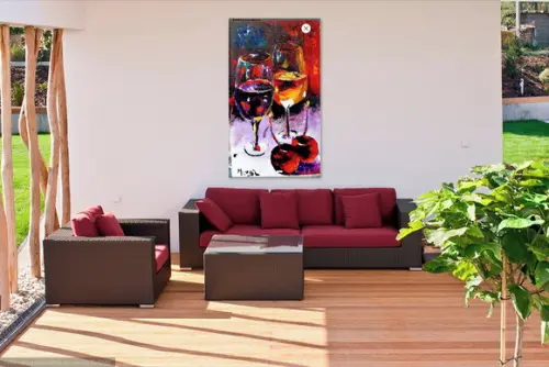 Quadro Taças de Vinho Branco Tinto Cerejas Presente de Natal