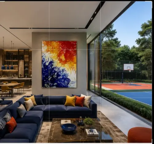 Quadros Abstrato Moderno Fluido Blue Orange Black Friday