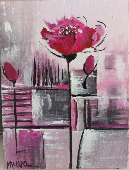 Quadros Abstrato Moderno Papoula Rosa Presente de Natal