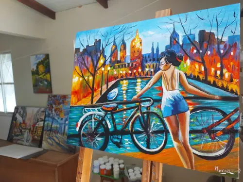 Quadros Amsterdam Holanda Moça Bike Presente de Natal
