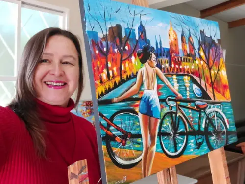 Quadros Amsterdam Holanda Moça Bike Presente de Natal