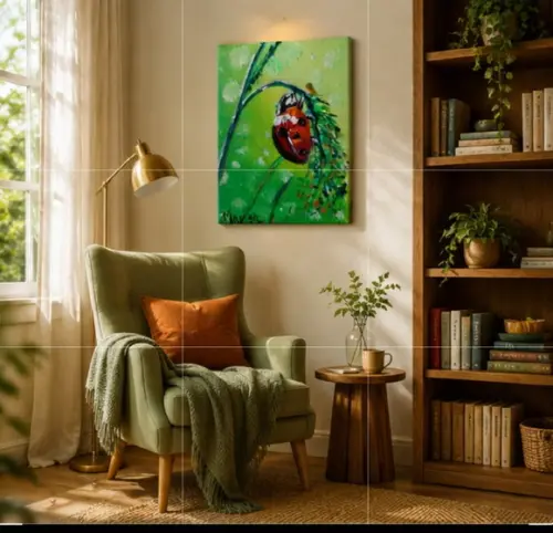 Quadros Decorativo Pintura em Tela Animal Natureza Joaninha