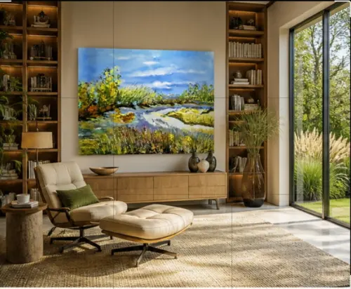 Quadros Decorativos Paisagem Campo Banhado Presente de Natal