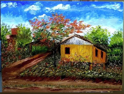 Quadros Decorativos Paisagem Casa Amarela Presente de Natal