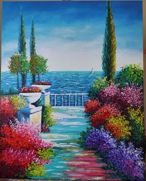Quadros Decorativos Paisagem Mar Jardim Presente de Natal