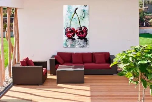Quadros Decorativos para Cozinha Pintura Tela Cerejas Frutas