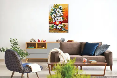 Quadros Decorativos para Sala Pintura em Tela Lírio Branco