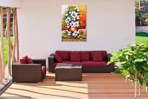 Quadros Decorativos para Sala Pintura em Tela Lírio Branco