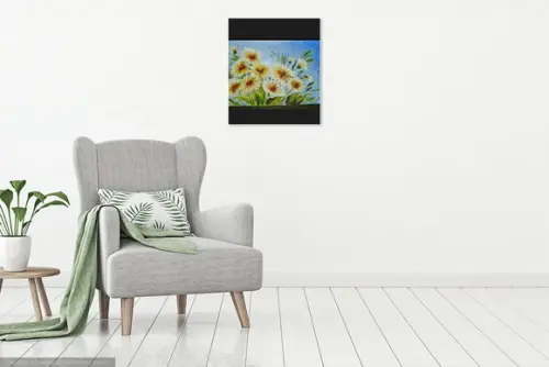 Quadros Decorativos para Sala Pintura Tela Floral Margaridas