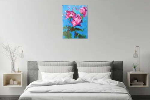 Quadros Decorativos para Sala Pintura Tela Floral Rosa Pink