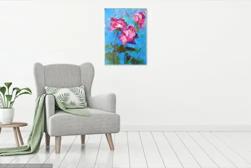 Quadros Decorativos para Sala Pintura Tela Floral Rosa Pink