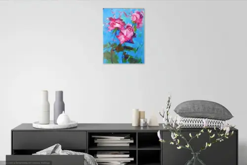 Quadros Decorativos para Sala Pintura Tela Floral Rosa Pink