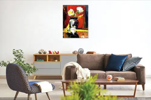 Quadros Decorativos para Sala Pintura Tela Rosas Brancas