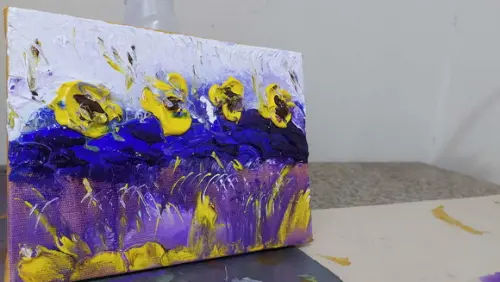 Quadros Decorativos Pintura em Tela Abstrato Amarelo e Lilás