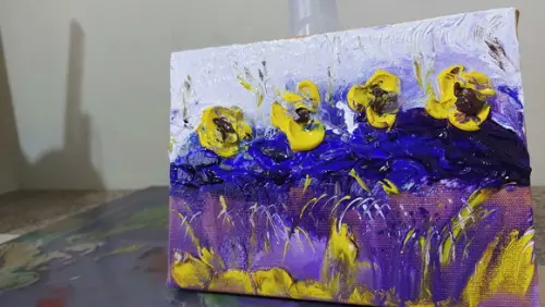 Quadros Decorativos Pintura em Tela Abstrato Amarelo e Lilás