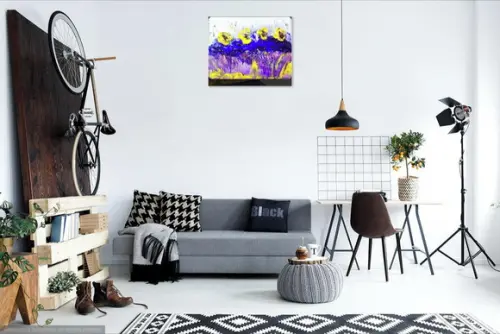 Quadros Decorativos Pintura em Tela Abstrato Amarelo e Lilás