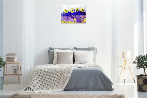 Quadros Decorativos Pintura em Tela Abstrato Amarelo e Lilás