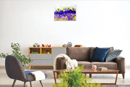Quadros Decorativos Pintura em Tela Abstrato Amarelo e Lilás