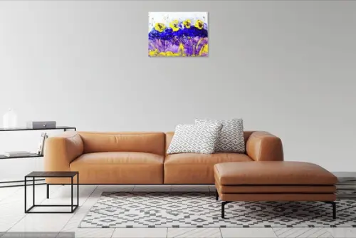 Quadros Decorativos Pintura em Tela Abstrato Amarelo e Lilás