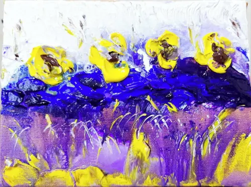 Quadros Decorativos Pintura em Tela Abstrato Amarelo e Lilás