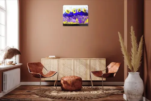 Quadros Decorativos Pintura em Tela Abstrato Amarelo e Lilás